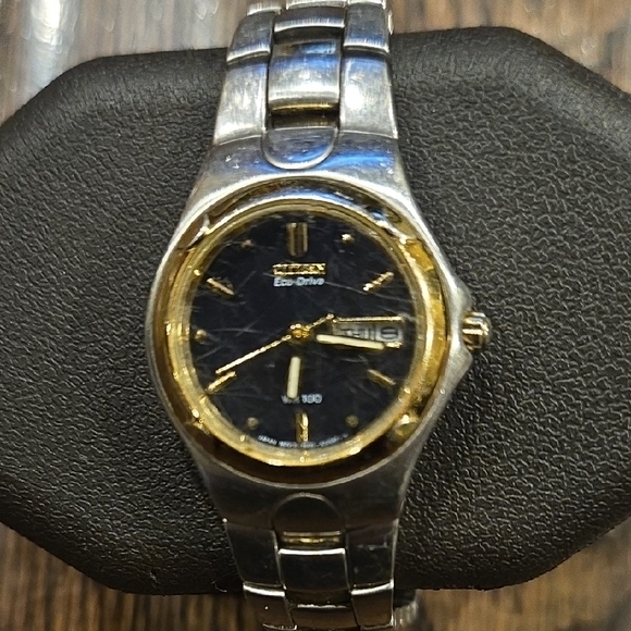 Citizen Eco-Drive Black and Gold Watch - Picture 1 of 3
